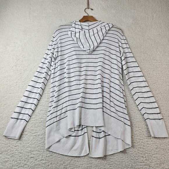 Cynthia Rowley Cardigan Women's Medium White Blue Small Stripe Hood Linen Rayon - Picture 8 of 10
